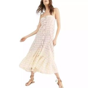 Free People Womens Plaid City Maxi Dress Size S White Sleeveless Pockets NWOT